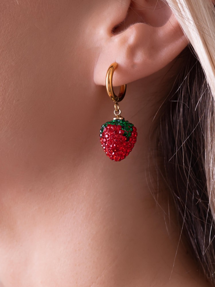 STRAWBERRY GOLD HOOP EARRINGS