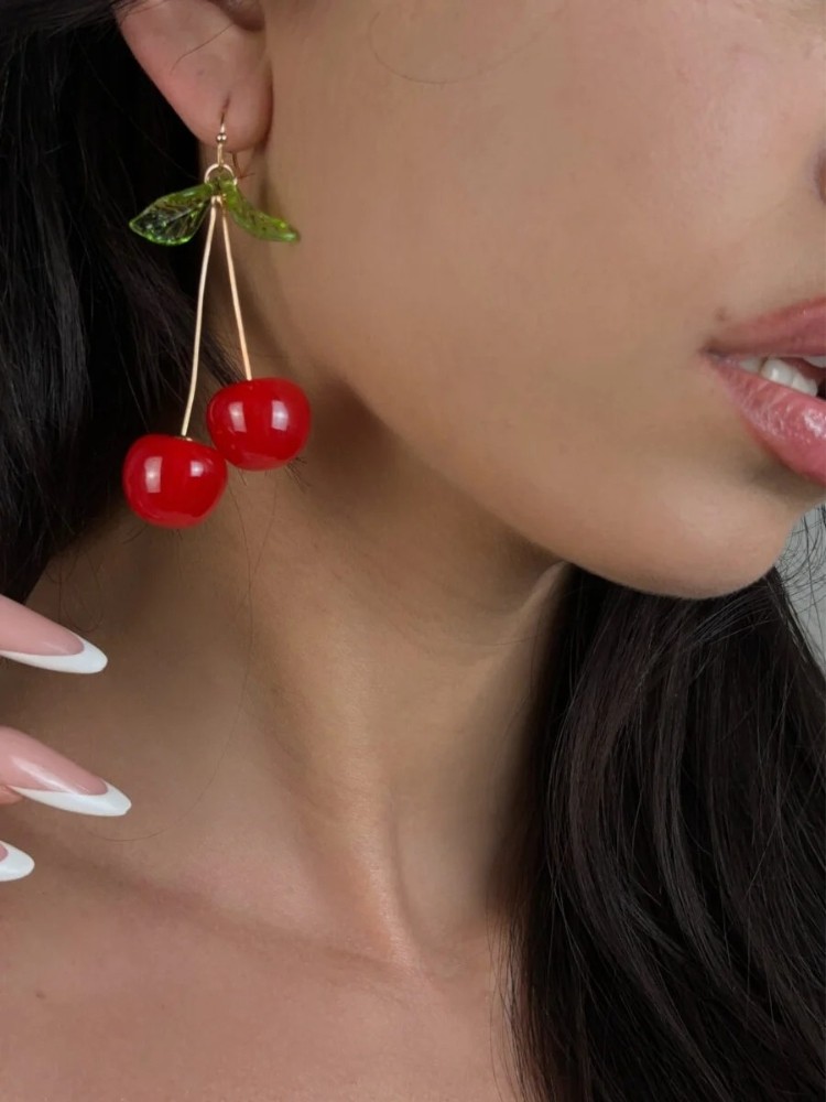 GOLD EARRINGS WITH CHERRY -...