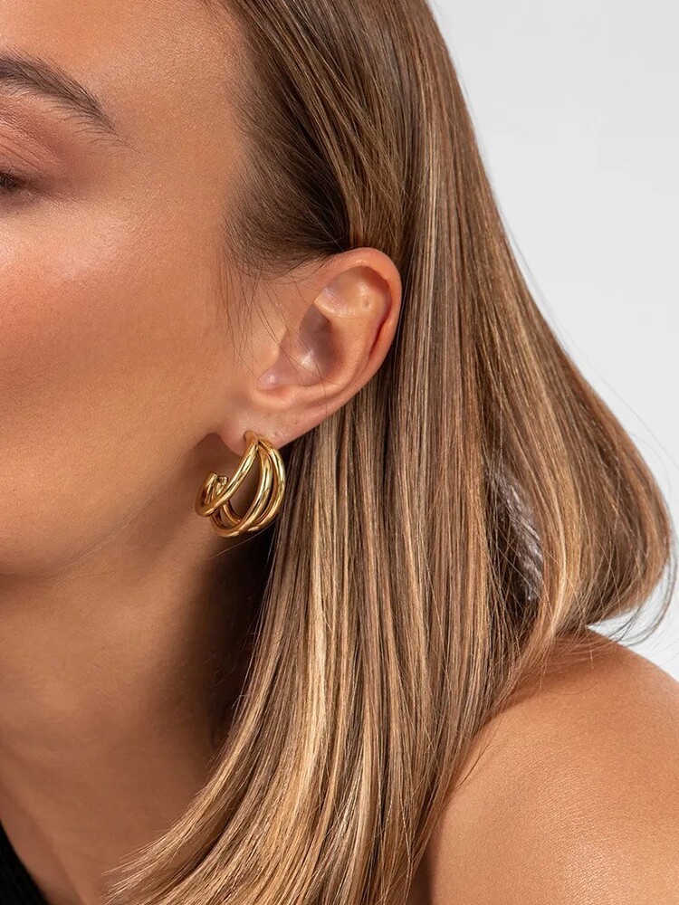 TRIPLE GOLD HOOP EARRINGS