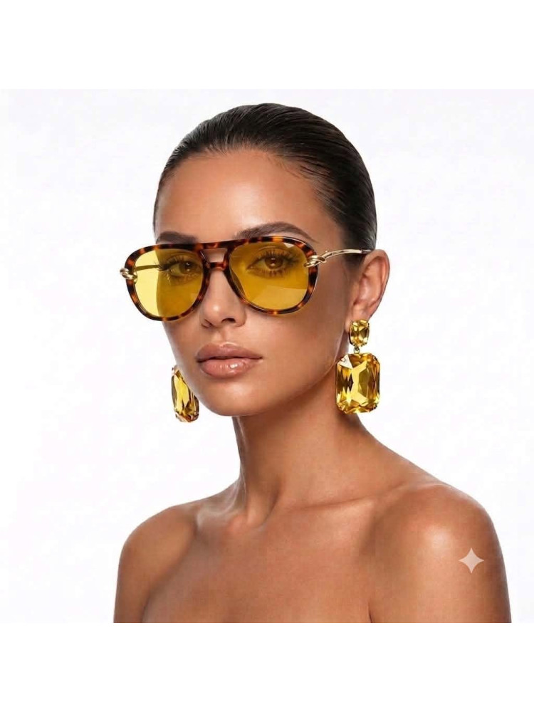 ANNAKEY BEATRICE LEOPARD YELLOW LENS SUNGLASSES